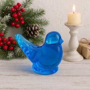 Vtg Blue Bird of Happiness Glass Figurine Hand Blown Ron Ray Signed 1989 2.5"